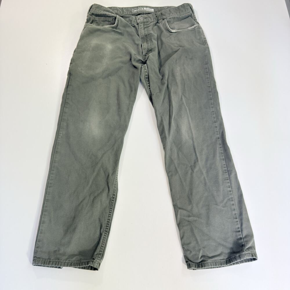 Carhartt Mens 35x30 Olive Green Carpenter Pants Workwear Relaxed Fit Cotton